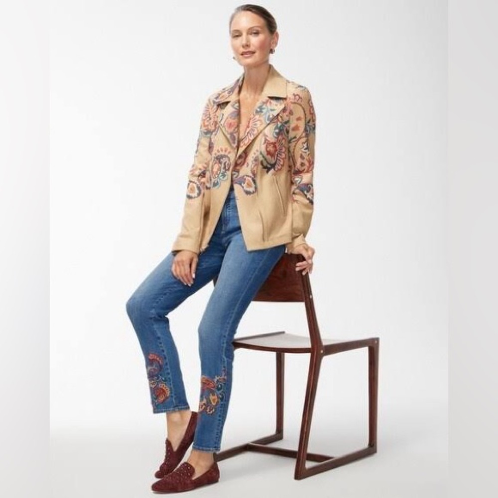 Chico’s Artisanal Faux Suede Printed Jacket SZ XXL Boho Western Desert Festival - Picture 4 of 11